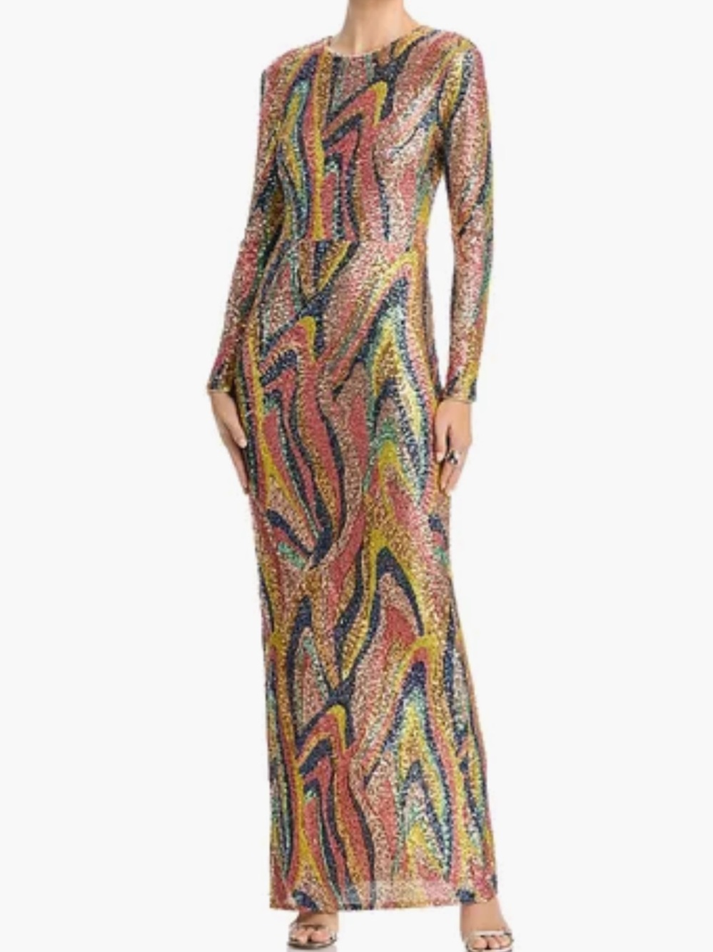 Aqua Multicolor Sequin Swirl Long Sleeve Maxi Dress